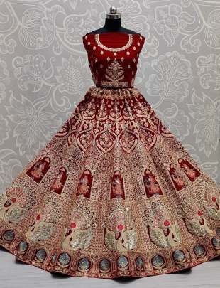 Handcrafted Mirror Work on Velvet Bridal Lehenga Choli Gujju Fashions Designer Lehnga Choli