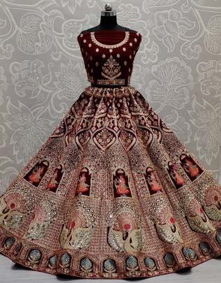 Handcrafted Mirror Work on Velvet Bridal Lehenga Choli Gujju Fashions Designer Lehnga Choli