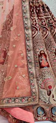 Handcrafted Mirror Work on Velvet Bridal Lehenga Choli Gujju Fashions Designer Lehnga Choli