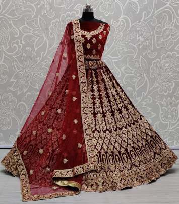 Heavy Embroidery Bridal Lehenga Choli in Velvet Gujju Fashions