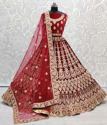 Heavy Embroidery Bridal Lehenga Choli in Velvet Gujju Fashions Designer Lehnga Choli