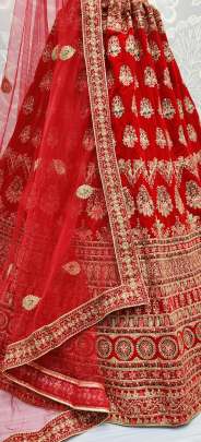 Heavy Work Beautiful Sober Red Velvet Bridal Lehenga Choli Gujju Fashions Designer Lehnga Choli