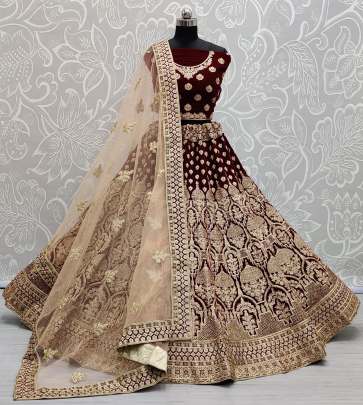 Heavy Zari Work Velvet Bridal Wedding wear Lehenga Choli Gujju Fashions