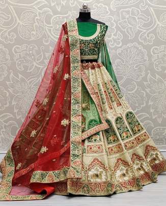 Indian Traditional Multi Thread Stylish Bridal Lehenga Choli With Two Dupatta Gujju Fashions