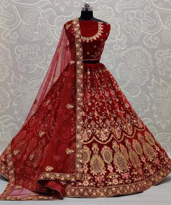 Leheriya patterns Wedding Wear Velvet Lehenga Choli Gujju Fashions