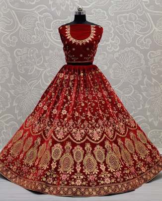 Leheriya patterns Wedding Wear Velvet Lehenga Choli Gujju Fashions Designer Lehnga Choli