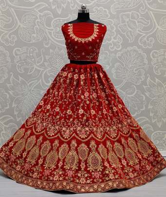 Leheriya patterns Wedding Wear Velvet Lehenga Choli Gujju Fashions Designer Lehnga Choli