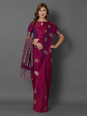 Magenta Silk Blend Woven Design Banarasi Saree Gujju Fashions