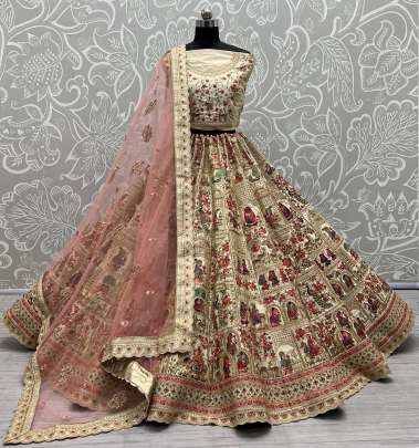 Multi Color & Dori Work Designer Bridal Silk Lehenga Choli Gujju Fashions