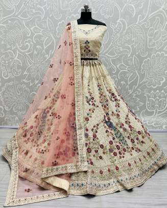 Multi Dori Peacock Embroidery and Beautiful Thread Matching Lehenga Choli Gujju Fashions