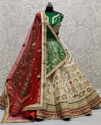 Multi Thread Work & Dori Work Silk Double Dupatta Lehenga Choli Gujju Fashions