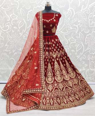 Zari & Dori Work Velvet  Wedding Wear Designer Lehenga Choli Gujju Fashions