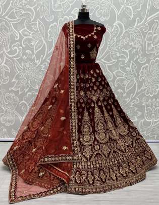 Zari & Dori Work Velvet  Wedding Wear Designer Lehenga Choli Gujju Fashions Designer Lehnga Choli