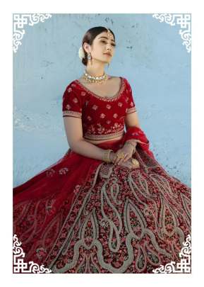 Multi thread and Dori Work Embroidery Velvet Bridal Lehenga Choli Gujju Fashions Designer Lehnga Choli