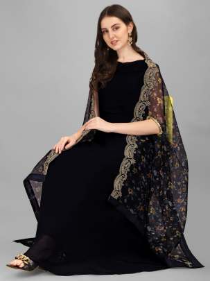 Navy Blue Cploured Plain Gown And Embellished in Cowl Neckline Gujju Fashions Designer Lehnga Choli