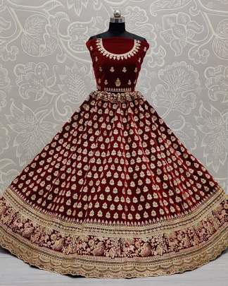 Neatly Crafted With Different Types of Embroidery Velvet Bridal Lehenga Choli Gujju Fashions Designer Lehnga Choli