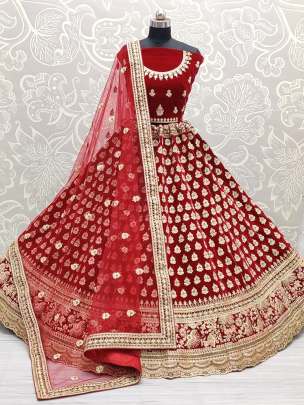 Neatly Crafted With Different Types of Embroidery Velvet Bridal Lehenga Choli Gujju Fashions Designer Lehnga Choli