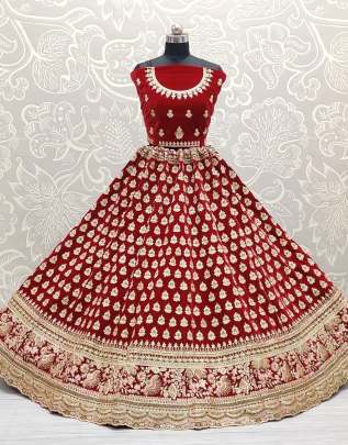 Neatly Crafted With Different Types of Embroidery Velvet Bridal Lehenga Choli Gujju Fashions Designer Lehnga Choli