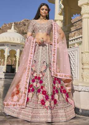 Peacock Patch Embroidery and Sequence Work Bridal Net Wedding Wear Lehenga Choli Gujju Fashions