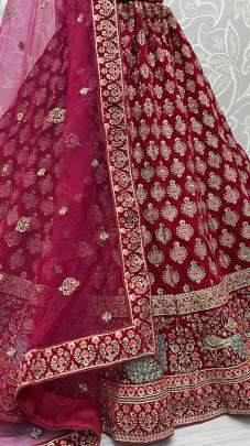 Peacock pattern lace and embroidered bridal Velvet Lehenga choli Gujju Fashions Designer Lehnga Choli