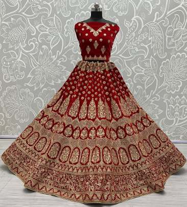 Red & Pink  Velvet Wedding Wear Beautiful Lehenga Choli Gujju Fashions Designer Lehnga Choli