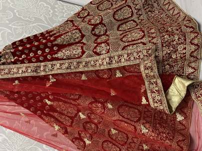 Red & Pink  Velvet Wedding Wear Beautiful Lehenga Choli Gujju Fashions Designer Lehnga Choli