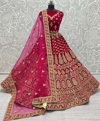 Red & Pink  Velvet Wedding Wear Beautiful Lehenga Choli Gujju Fashions Designer Lehnga Choli