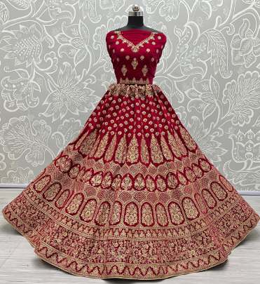 Red & Pink  Velvet Wedding Wear Beautiful Lehenga Choli Gujju Fashions Designer Lehnga Choli