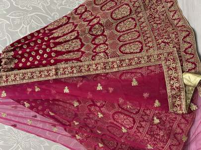 Red & Pink  Velvet Wedding Wear Beautiful Lehenga Choli Gujju Fashions Designer Lehnga Choli