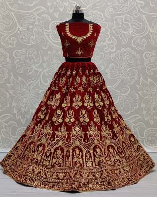 Red and Maroon Embroidery Lehenga Choli Gujju Fashions Designer Lehnga Choli