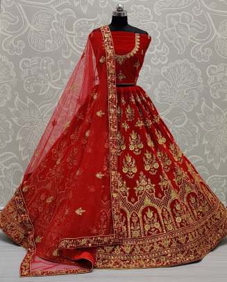 Red and Maroon Embroidery Lehenga Choli Gujju Fashions Designer Lehnga Choli