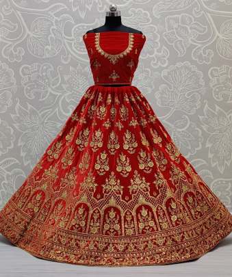 Red and Maroon Embroidery Lehenga Choli Gujju Fashions Designer Lehnga Choli