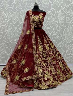 Seqence Work & Zari Embroidery Designer Velvet Lehenga Choli Gujju Fashions Designer Lehnga Choli