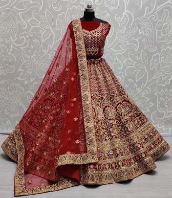 Sequence Work Wedding wear Velvet Bridal Lehenga Choli Gujju Fashions