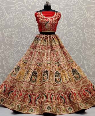 Sequence Work and Dori Embroidery Slub Silk Bridal Lehenga Choli Gujju Fashions Designer Lehnga Choli