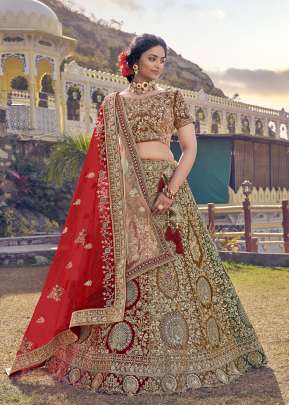 Sequence and Thread Embroidery Velvet Bridal Lehenga Choli Gujju Fashions