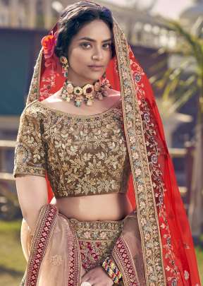 Sequence and Thread Embroidery Velvet Bridal Lehenga Choli Gujju Fashions Designer Lehnga Choli