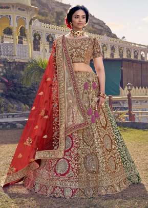 Sequence and Thread Embroidery Velvet Bridal Lehenga Choli Gujju Fashions Designer Lehnga Choli