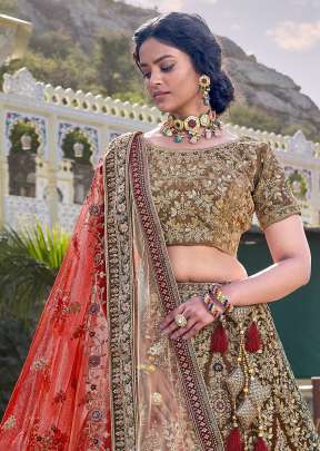 Sequence and Thread Embroidery Velvet Bridal Lehenga Choli Gujju Fashions Designer Lehnga Choli