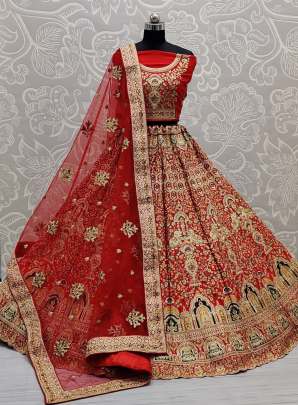 Silk Slub Dori Embroidery Bridal Lehenga Choli Gujju Fashions