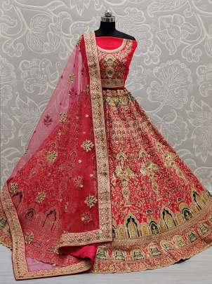 Silk Slub Dori Embroidery Bridal Lehenga Choli Gujju Fashions Designer Lehnga Choli