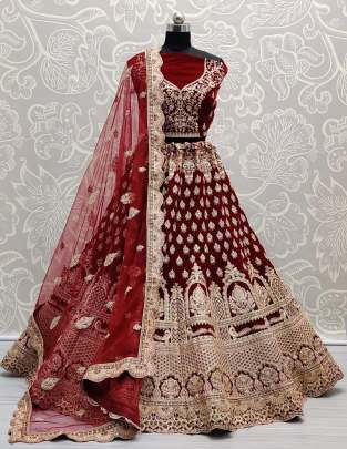 Sober Work Semi Bridal Lehenga Choli Partywear Pink and Maroon Gujju Fashions