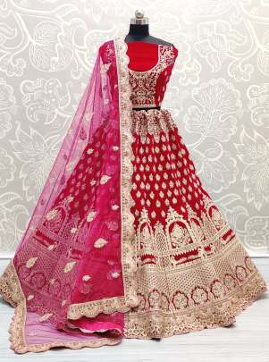 Sober Work Semi Bridal Lehenga Choli Partywear Pink and Maroon Gujju Fashions Designer Lehnga Choli