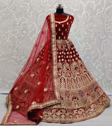 Squence With Coding Work Velvet Bridal Lehenga Choli Gujju Fashions