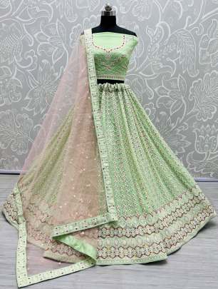 Thread Embroidery & Multi Work Designer Georgette Bridal Lehenga Choli Gujju Fashions