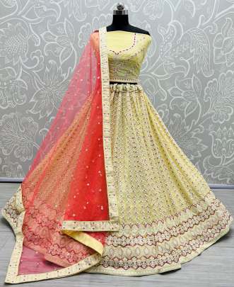 Thread Embroidery & Multi Work Designer Georgette Bridal Lehenga Choli Gujju Fashions Designer Lehnga Choli