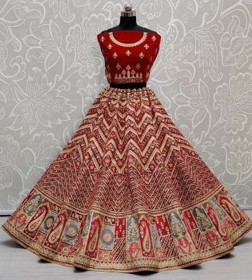 Thread Embroidery and Patch Work Bridal Lehenga Choli With Two Dupatta Gujju Fashions Designer Lehnga Choli