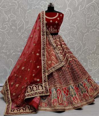 Thread Embroidery and Patch Work Bridal Lehenga Choli With Two Dupatta Gujju Fashions Designer Lehnga Choli