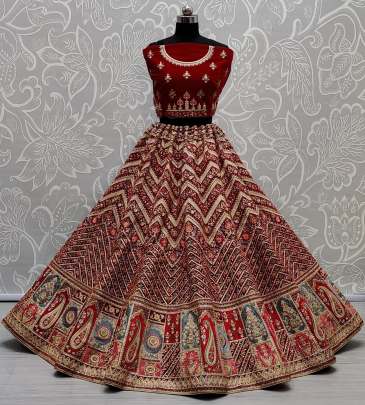 Thread Embroidery and Patch Work Bridal Lehenga Choli With Two Dupatta Gujju Fashions Designer Lehnga Choli