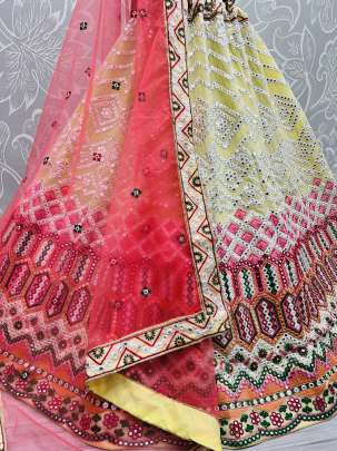 Thread Work with Paper Mirror Crafted Designer Bollywood Lehenga choli Gujju Fashions Designer Lehnga Choli